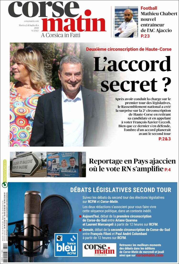 Portada de Corse-Matin (Francia)