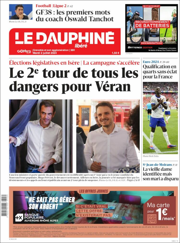 Portada de Le Dauphiné Libéré (Francia)