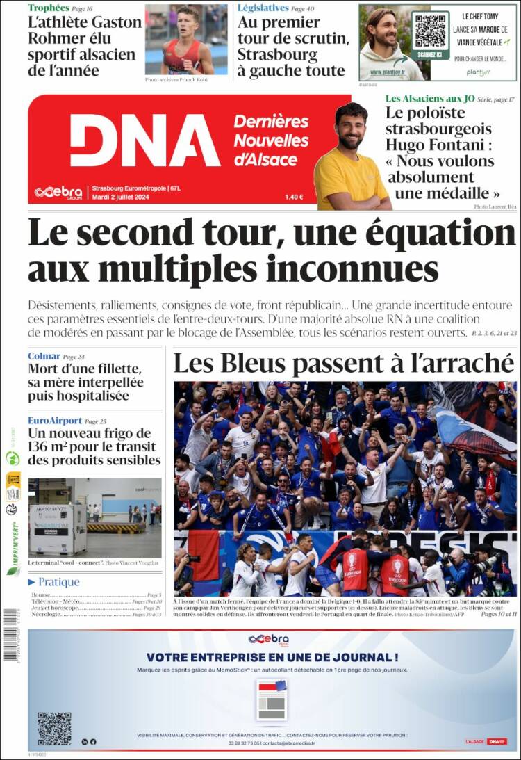 Portada de Les Dernières Nouvelles d'Alsace (Francia)