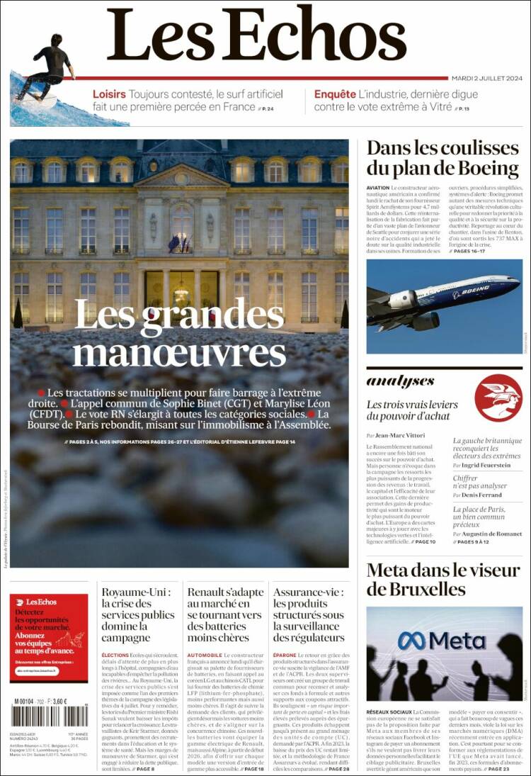 Portada de Les Echos (Francia)