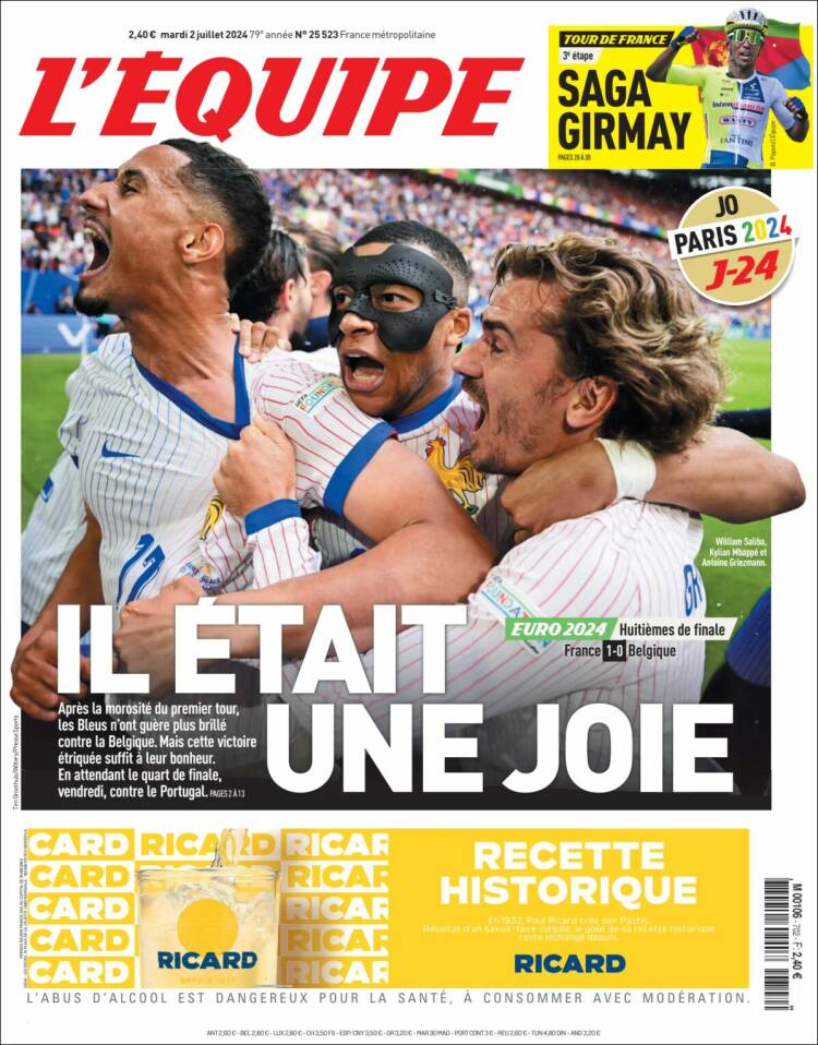 Portada de L'Equipe (Francia)
