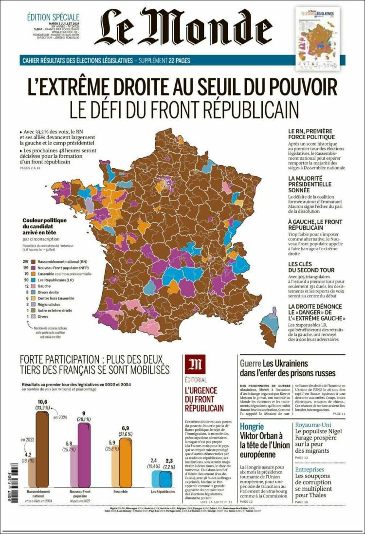 Portada de Le Monde (Francia)