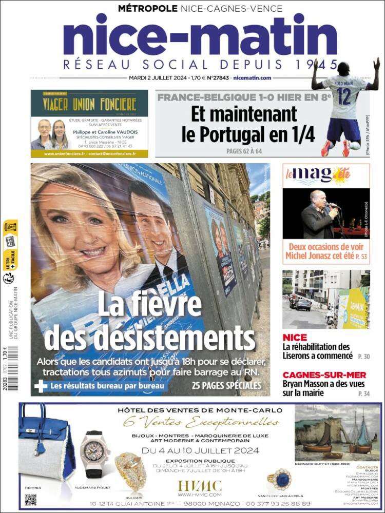 Portada de Nice-Matin (Francia)