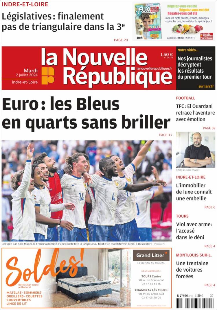 Portada de La Nouvelle Republique (Francia)