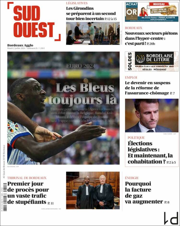 Portada de Sud Ouest (Francia)