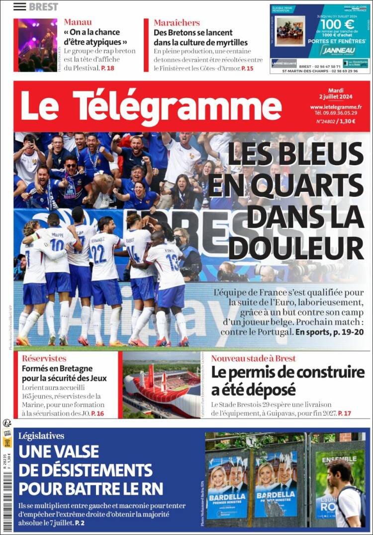 Portada de Télégramme (Francia)