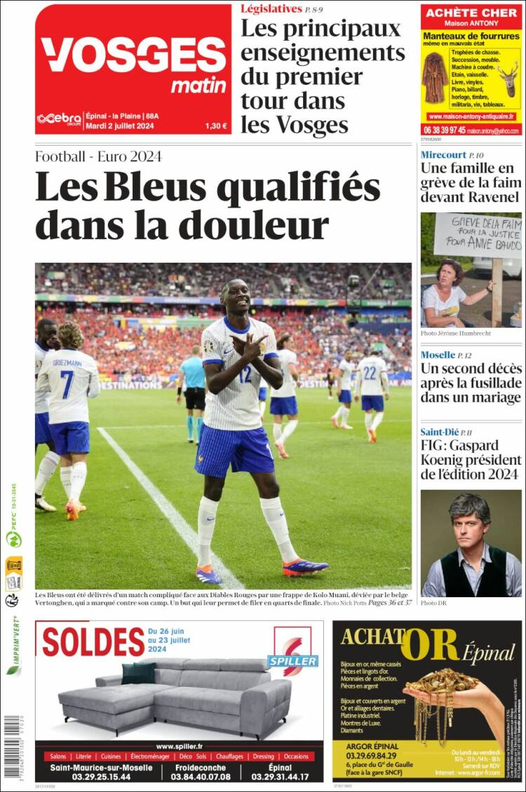 Portada de Vosges Matin (Francia)