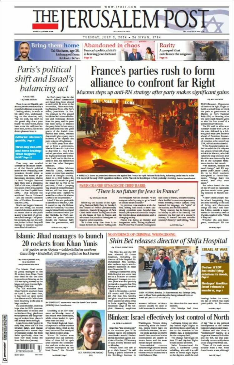 Portada de The Jerusalem Post (Israel)