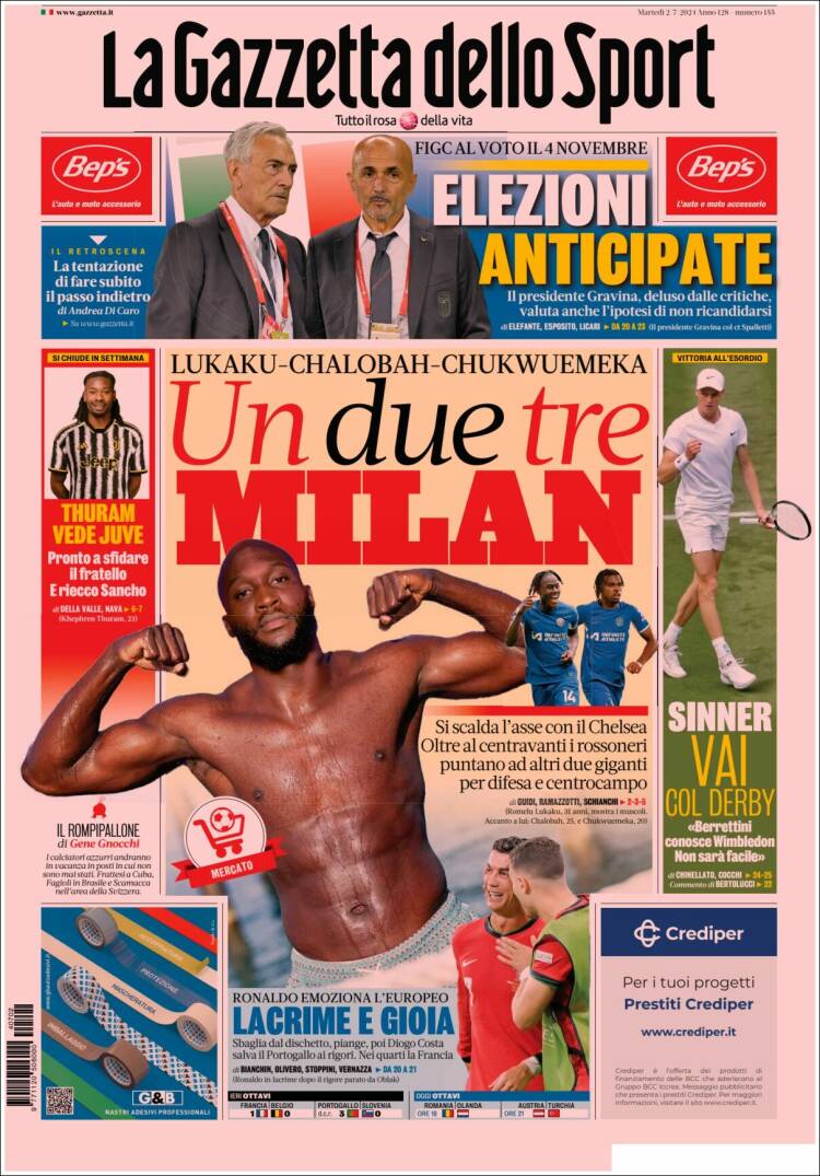 Portada de La Gazzetta dello Sport (Italia)