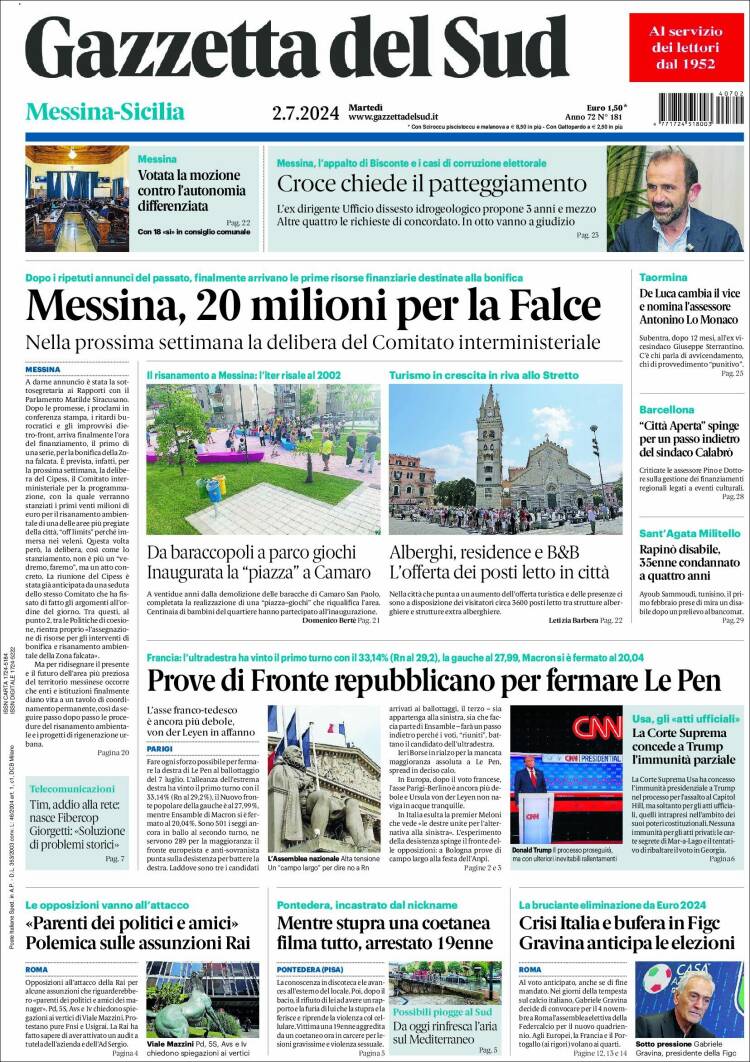 Portada de Gazzetta del Sud (Italia)