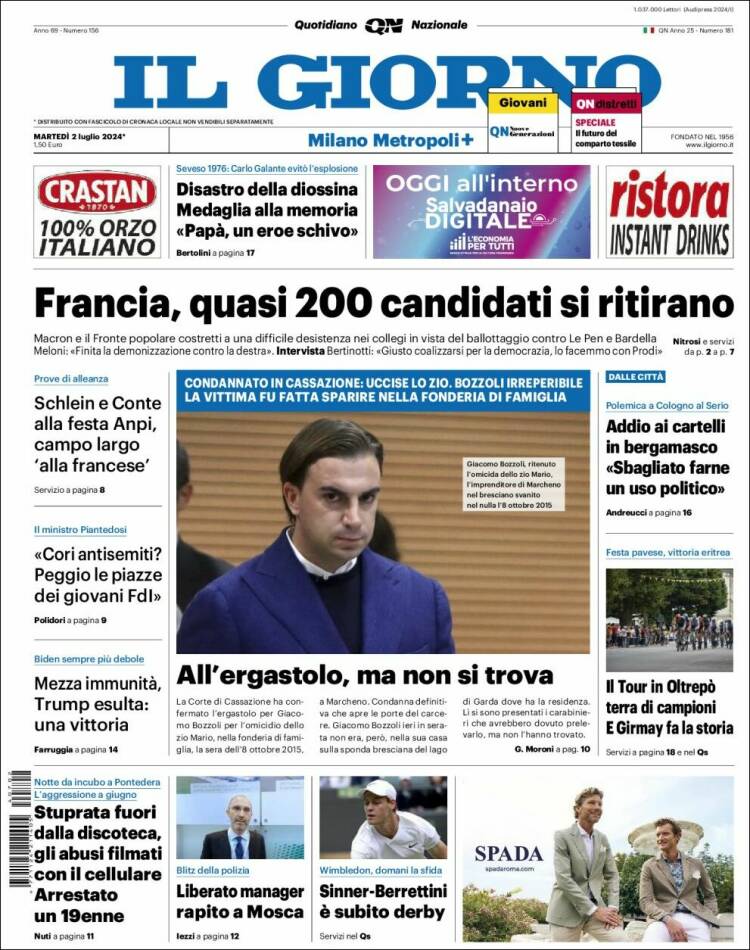 Portada de Il Giorno (Italia)