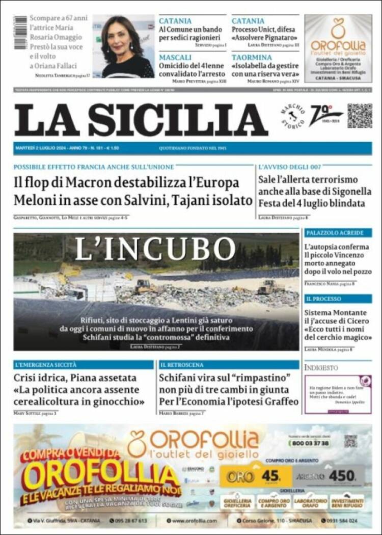 Portada de La Sicilia (Italia)