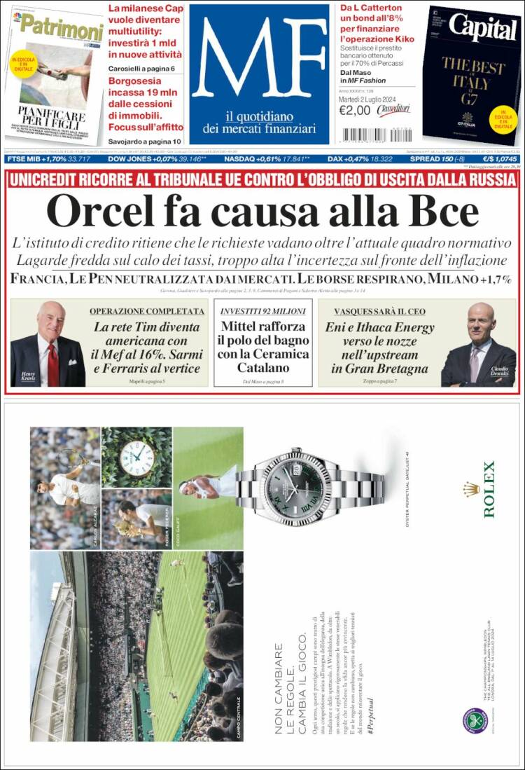 Portada de Milano Finanza (Italia)