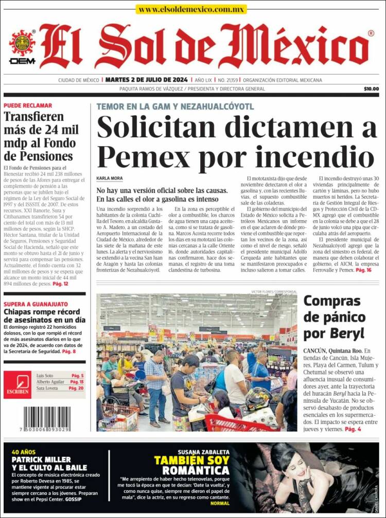 Portada de El Sol de México (M&eacute;xico)