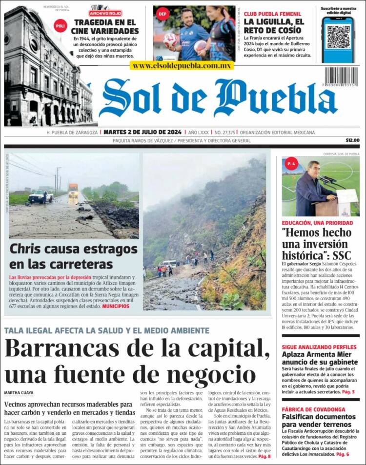 Portada de El Sol de Puebla (M&eacute;xico)