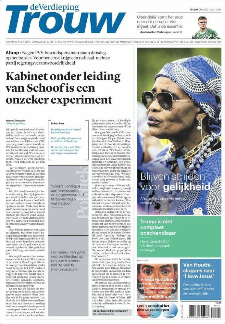 Portada de Trouw (Pa&iacute;ses Bajos)