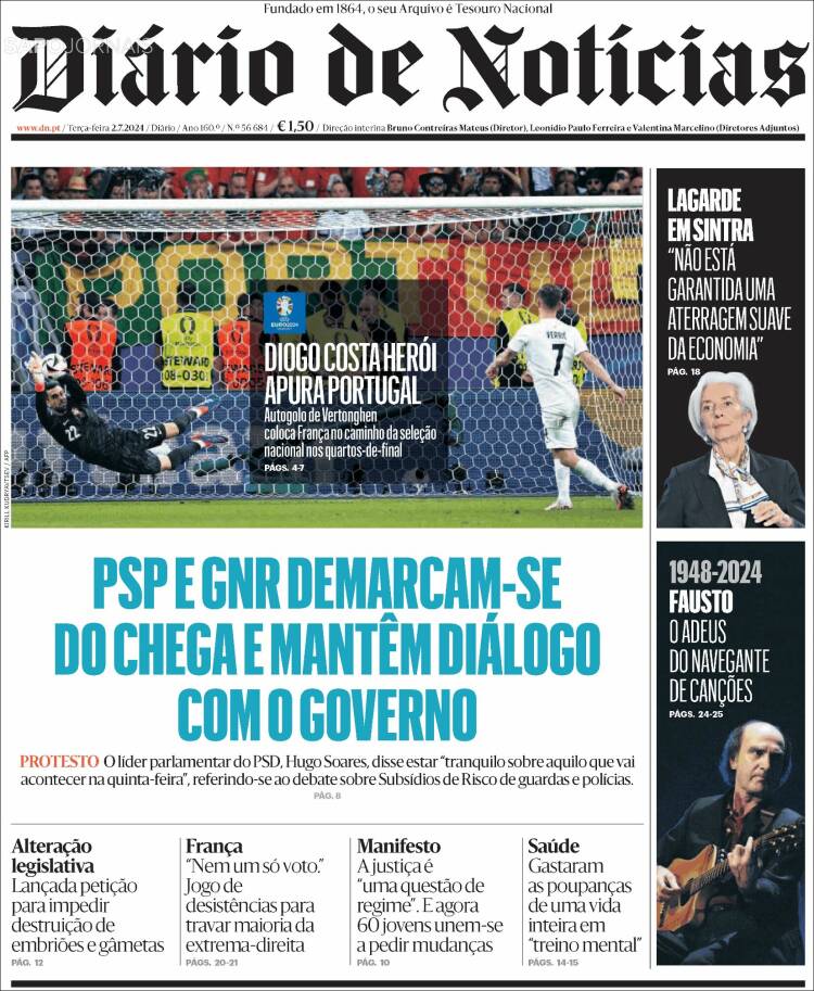 Portada de Diário de Noticias (Portugal)