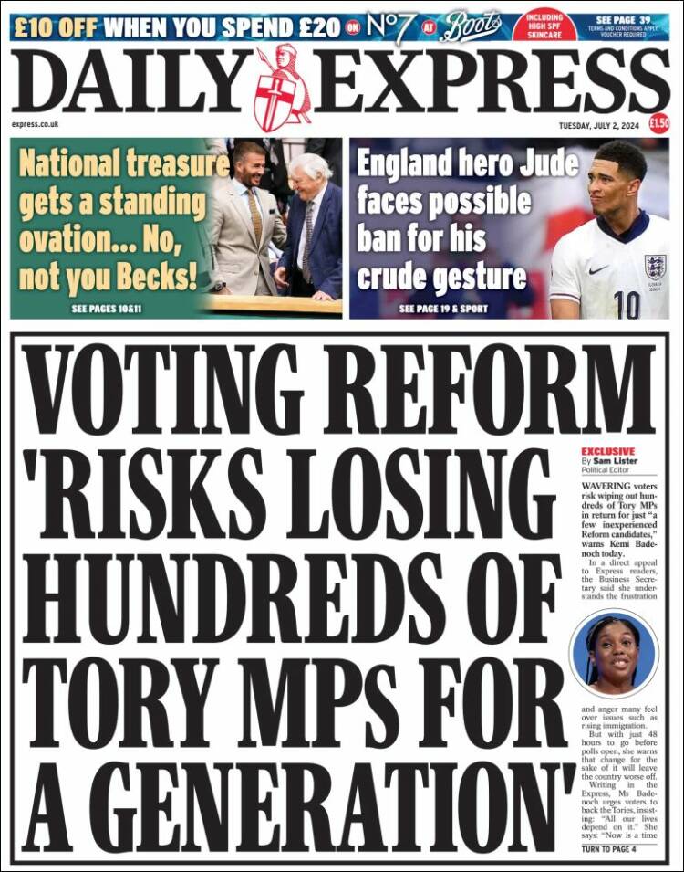 Portada de Daily Express (Reino Unido)