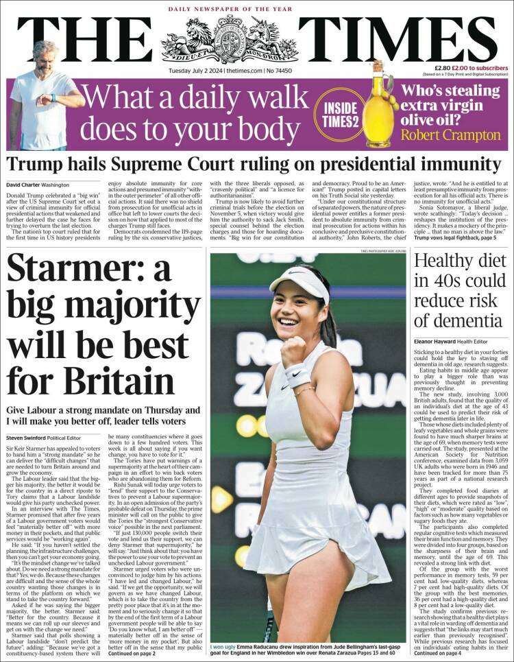 Portada de The Times (Reino Unido)