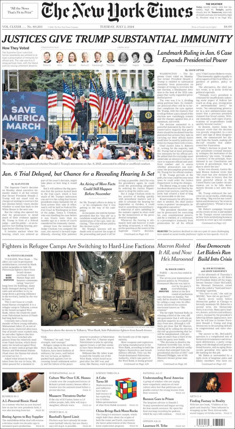 Portada de New York Times (USA)