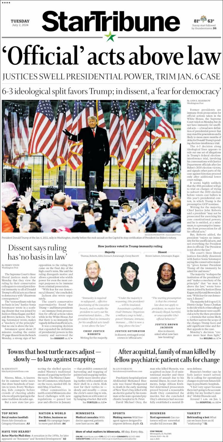 Portada de Star Tribune (USA)