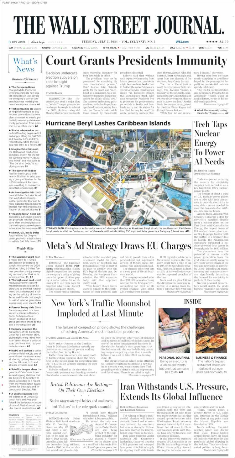 Portada de Wall Street Journal (USA)