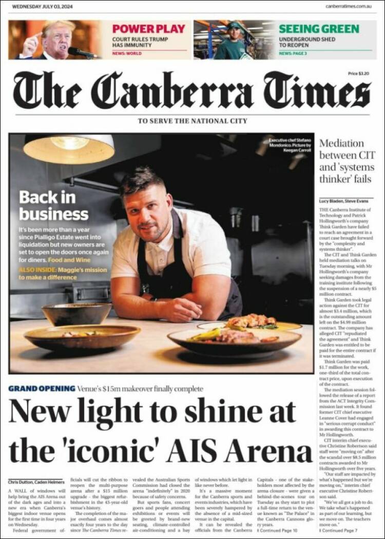 Portada de The Canberra Times (Australia)