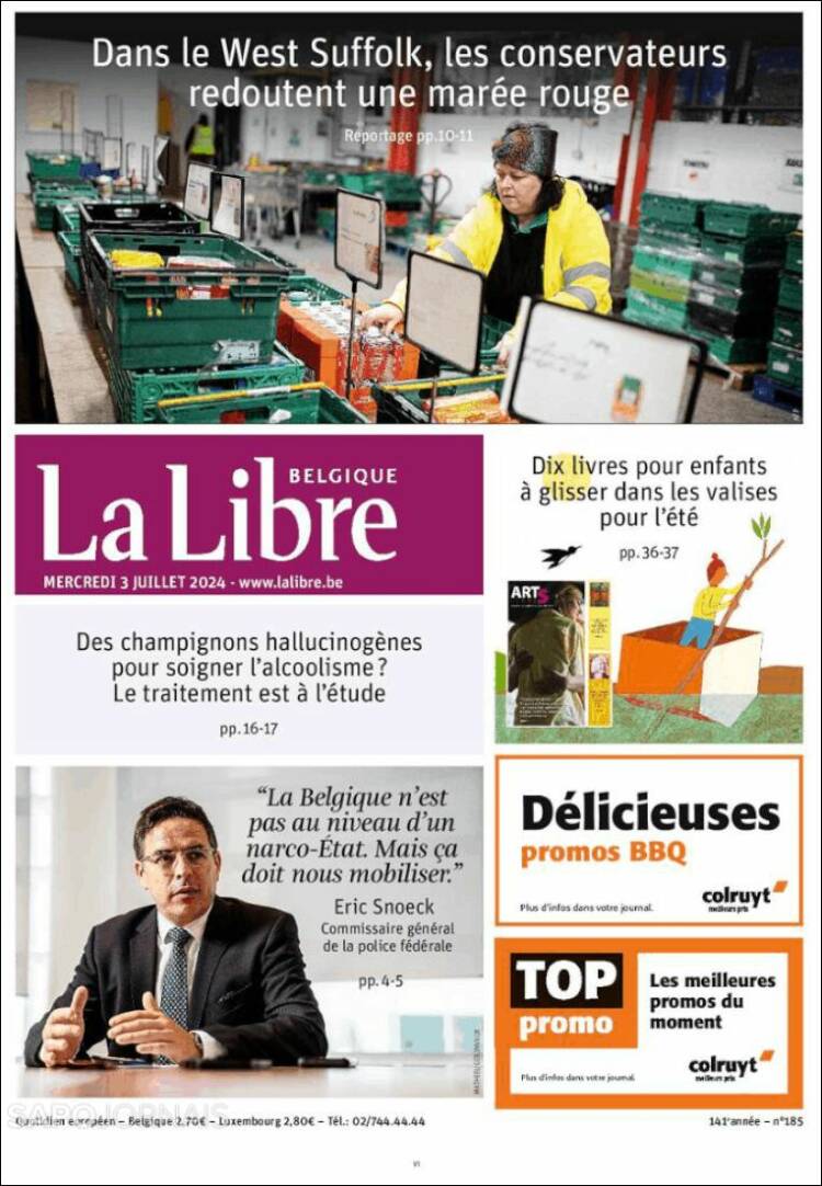 Portada de La Libre.be (B&eacute;lgica)