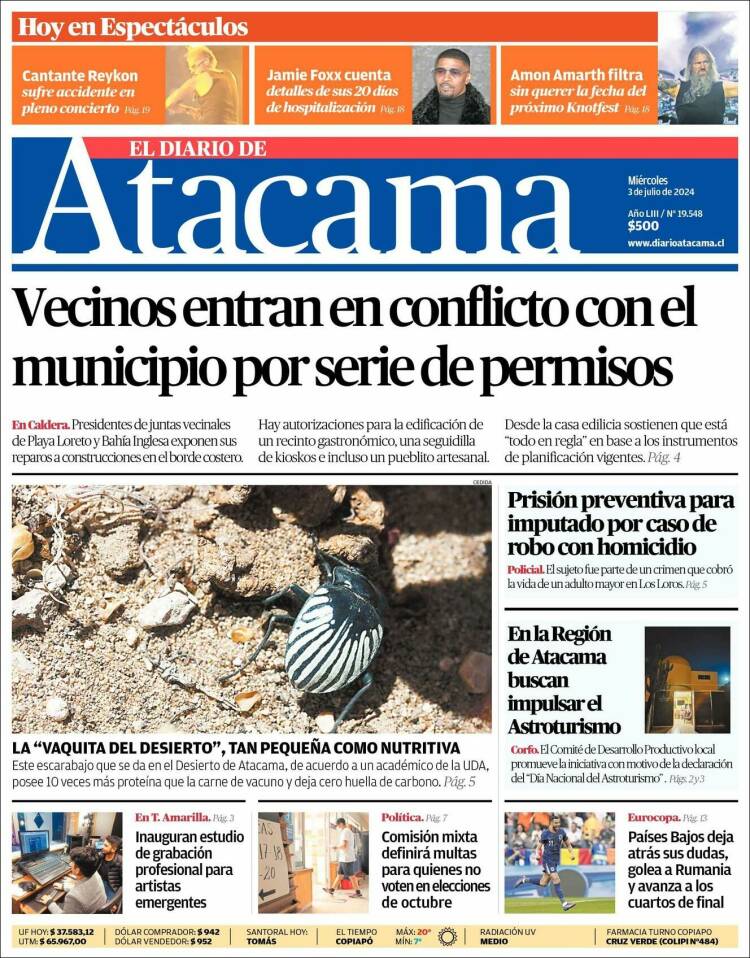 Portada de Diario de Atacama (Chile)