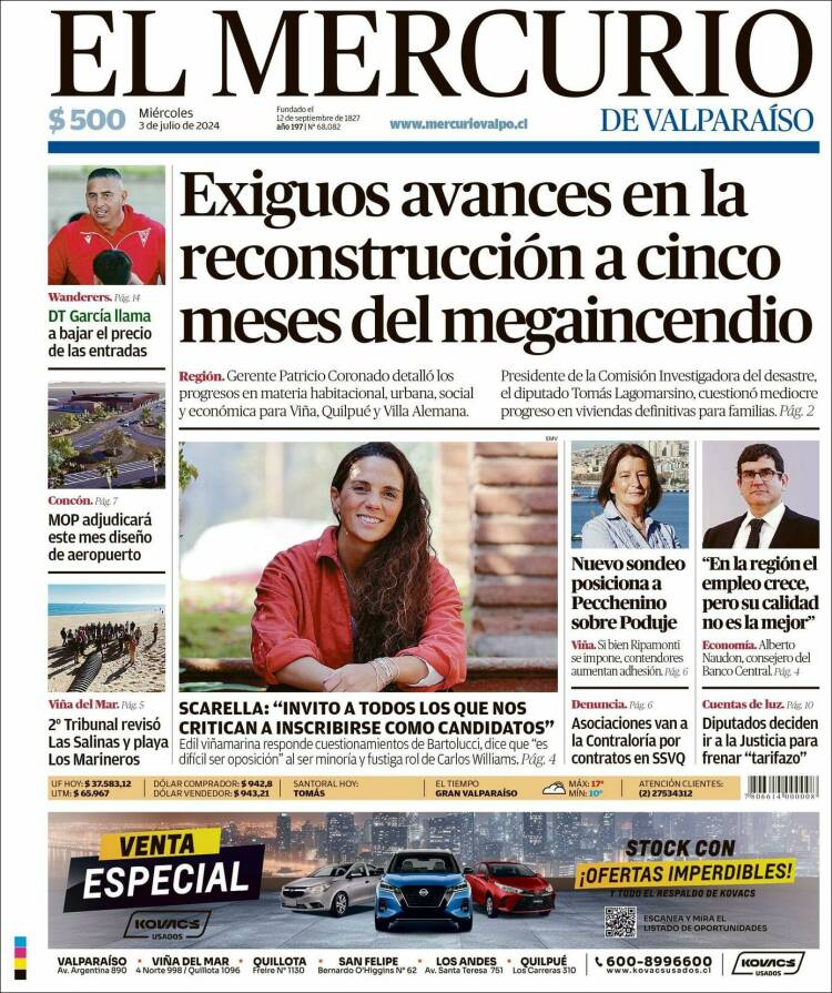 Portada de Mercurio de Valparaiso (Chile)