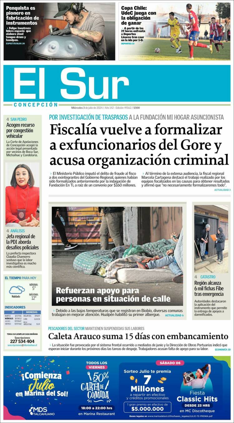 Portada de El Sur (Chile)