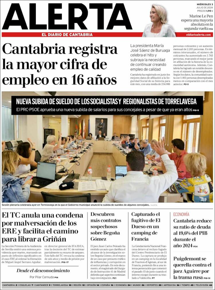 Portada de Alerta - El Diario de Cantabria (España)