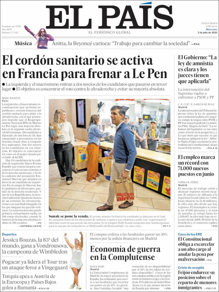 Portada de El País (España)