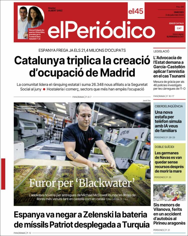 Portada de El Periódico de Catalunya (España)