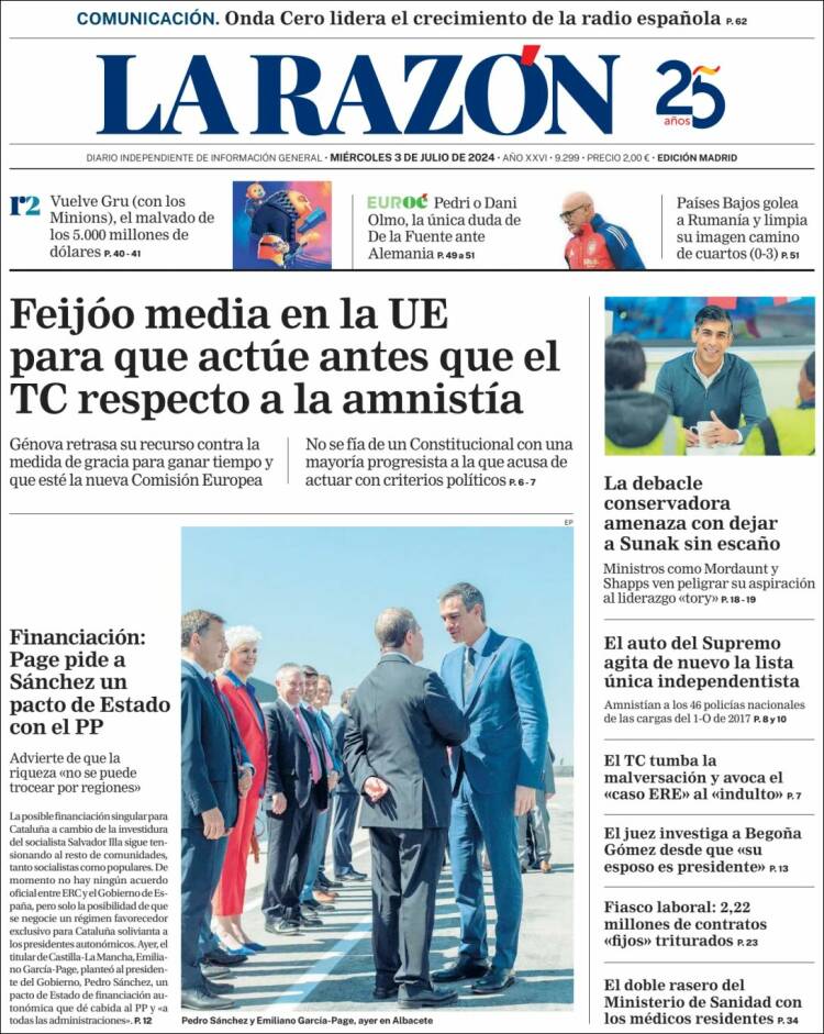 Portada de La Razón (España)