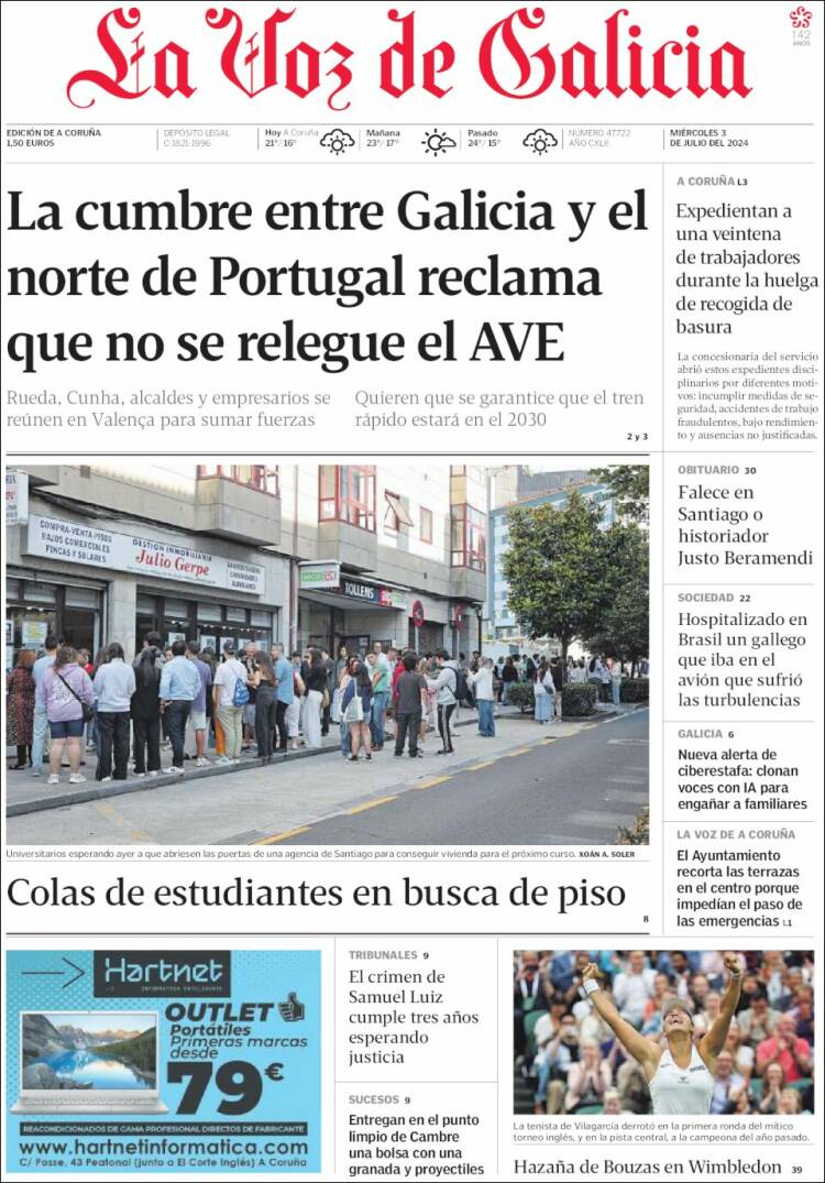 Portada de La Voz de Galicia (España)