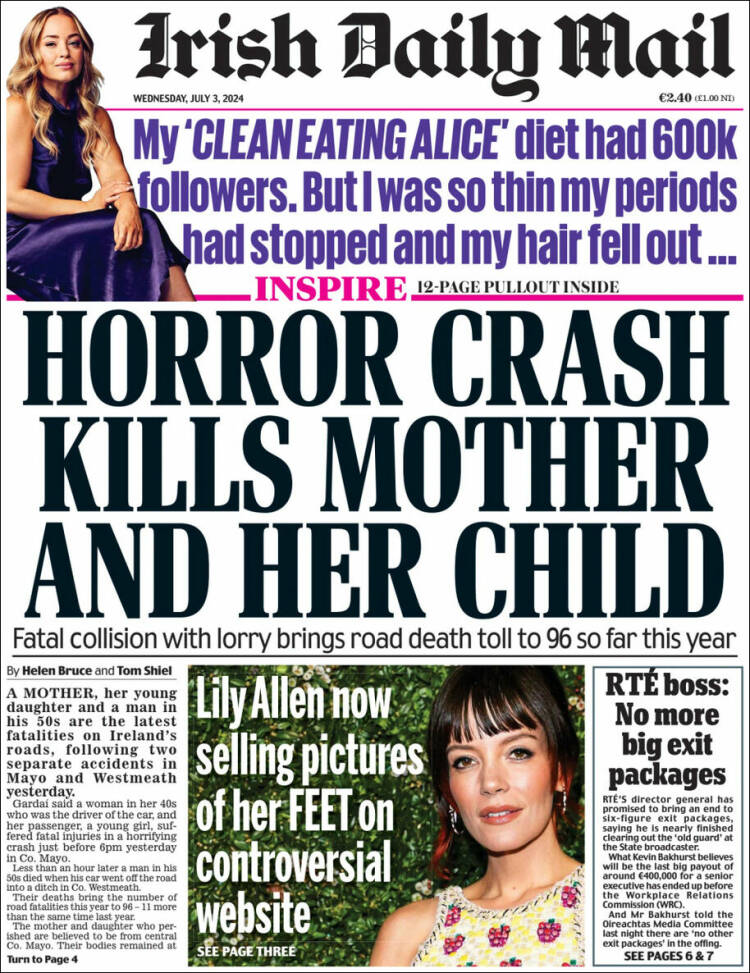 Portada de Irish Daily Mail (Irlanda)