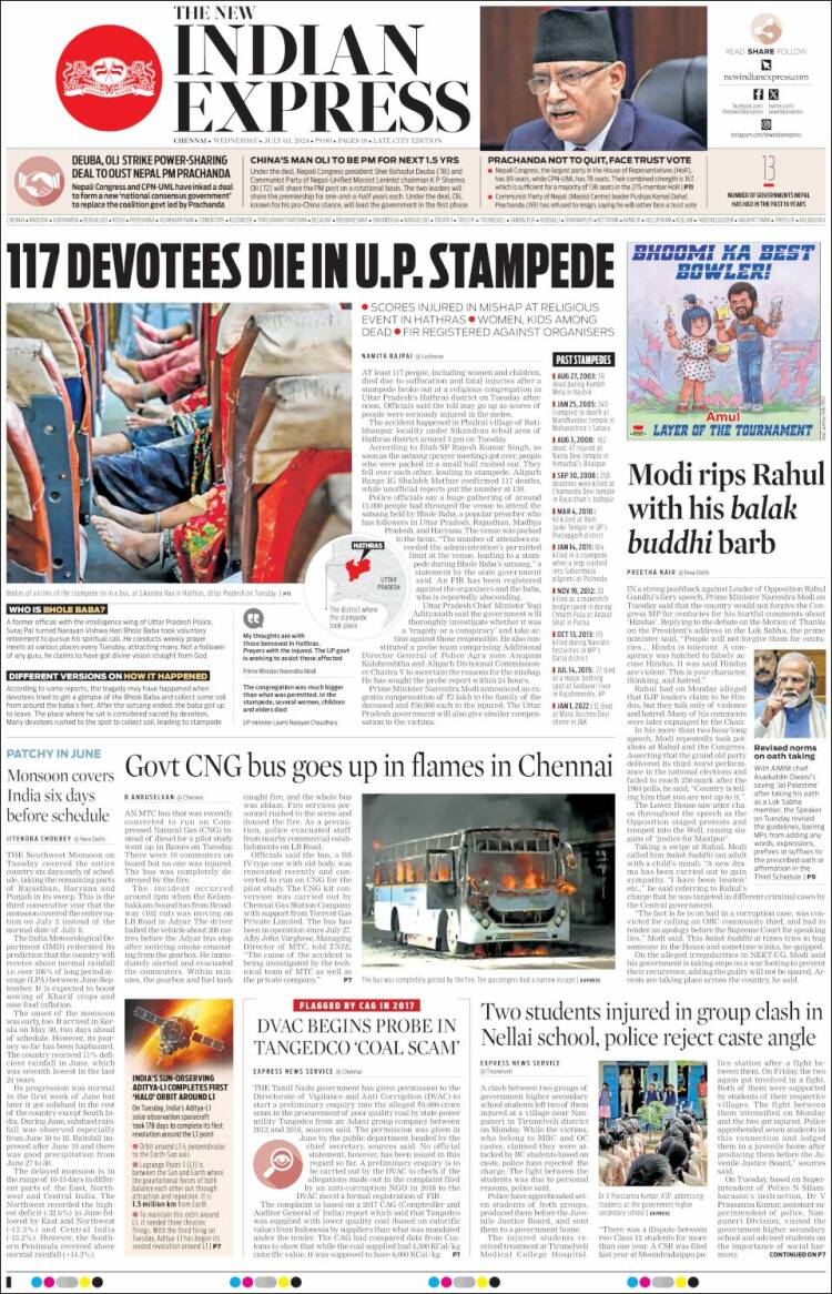 Portada de New Indian Express (India)
