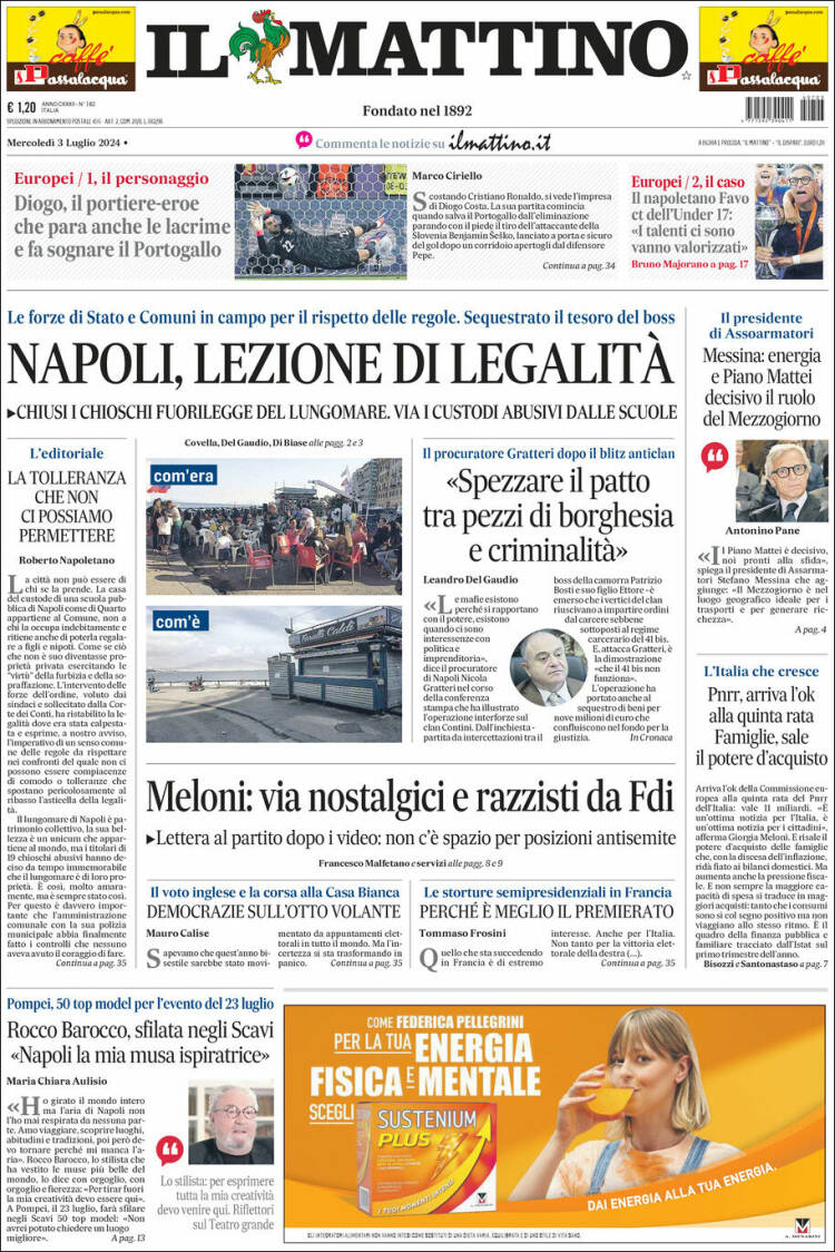 Portada de Il Mattino (Italia)