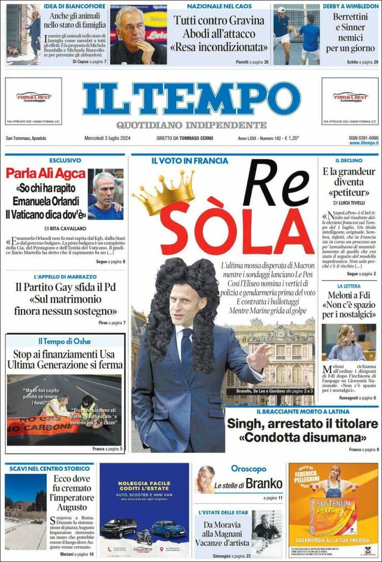 Portada de Il Tempo (Italia)