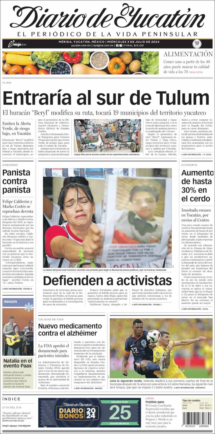 Portada de Diario de Yucatán (M&eacute;xico)