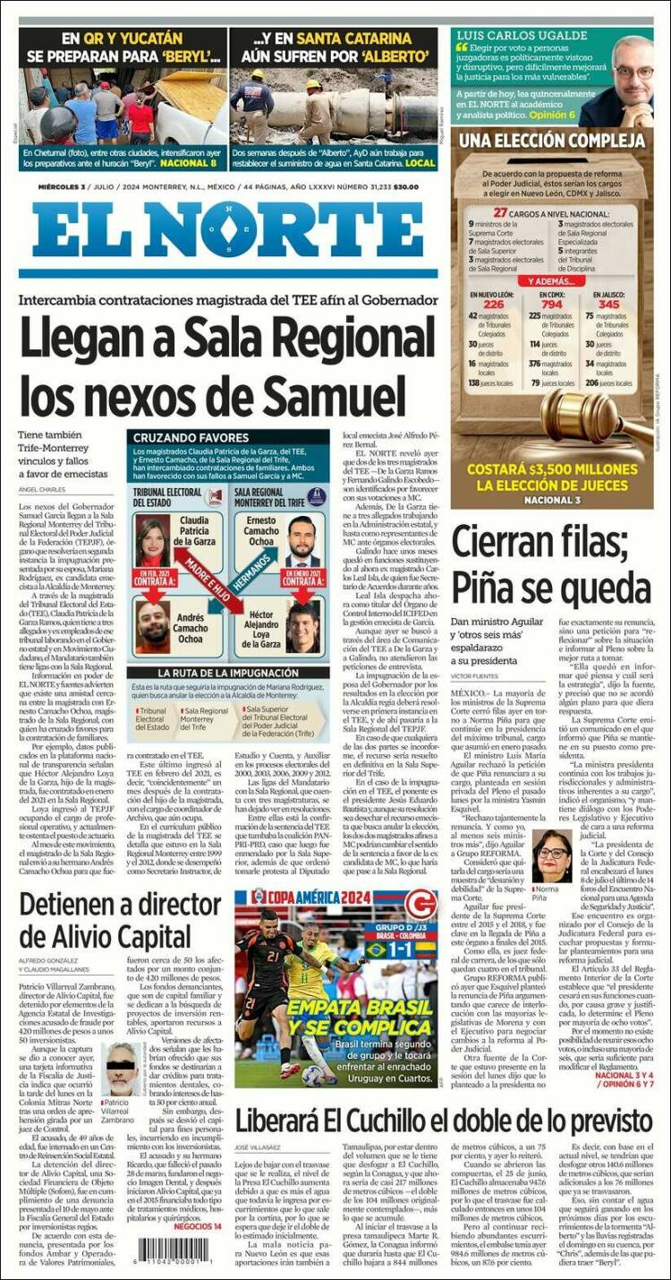 Portada de El Norte (M&eacute;xico)