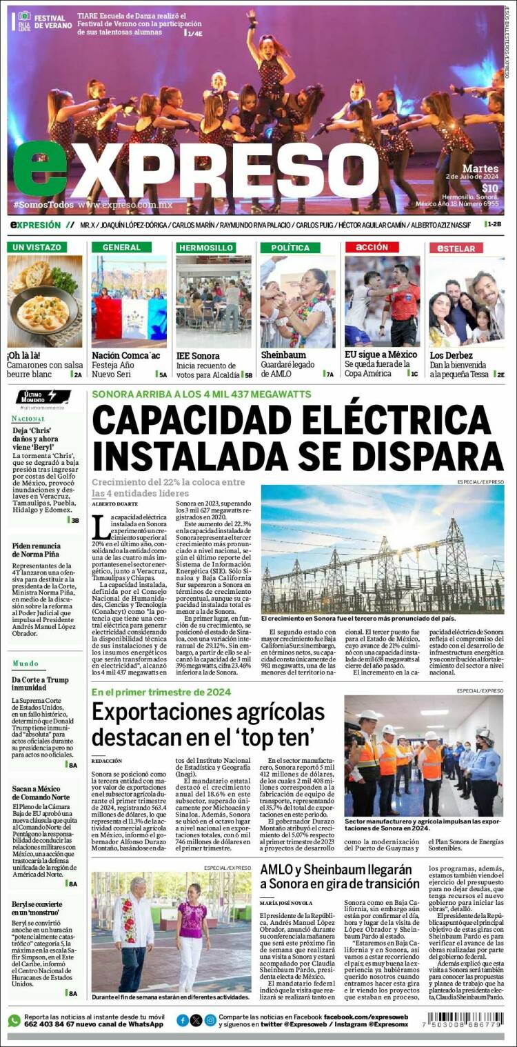 Portada de Expreso (M&eacute;xico)