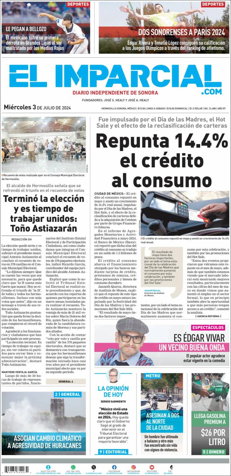 Portada de El Imparcial (M&eacute;xico)