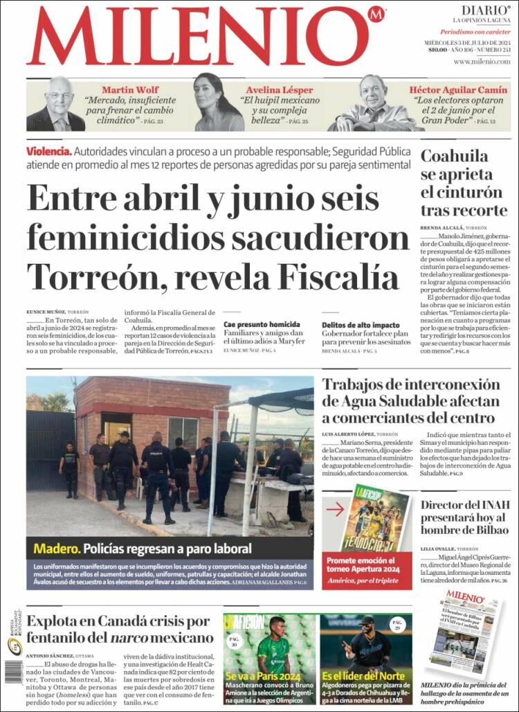 Portada de Milenio - Laguna (M&eacute;xico)