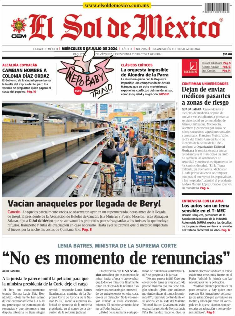 Portada de El Sol de México (M&eacute;xico)