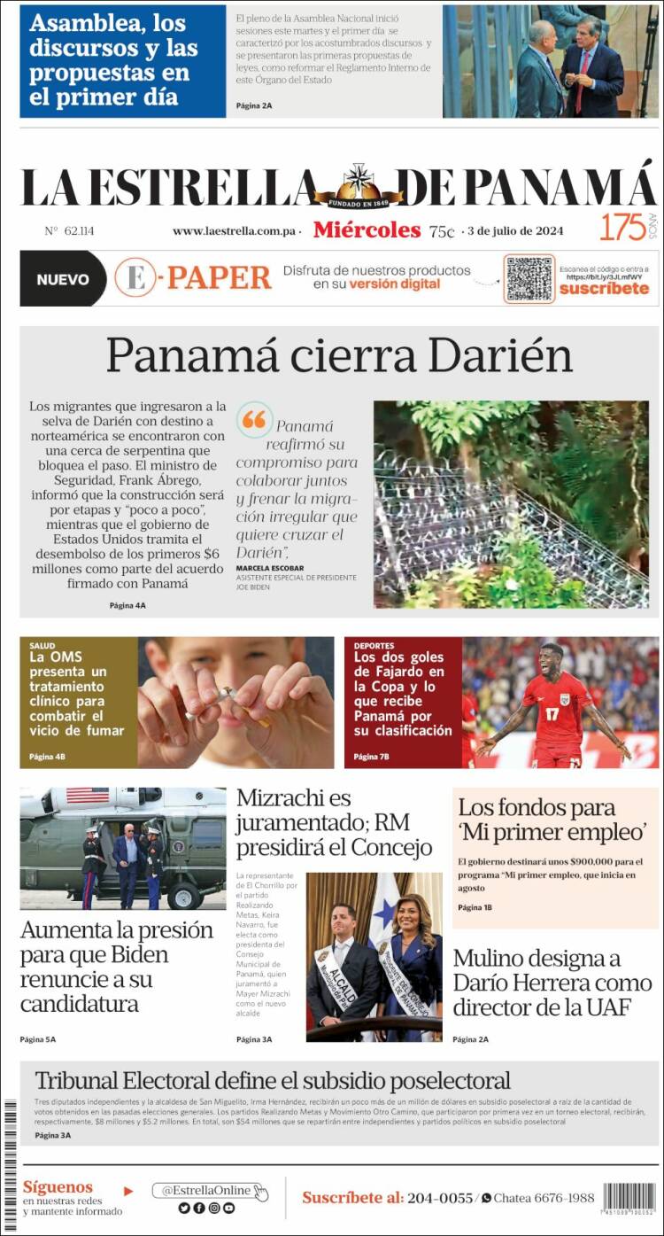 Portada de La Estrella de Panamá (Panamá)