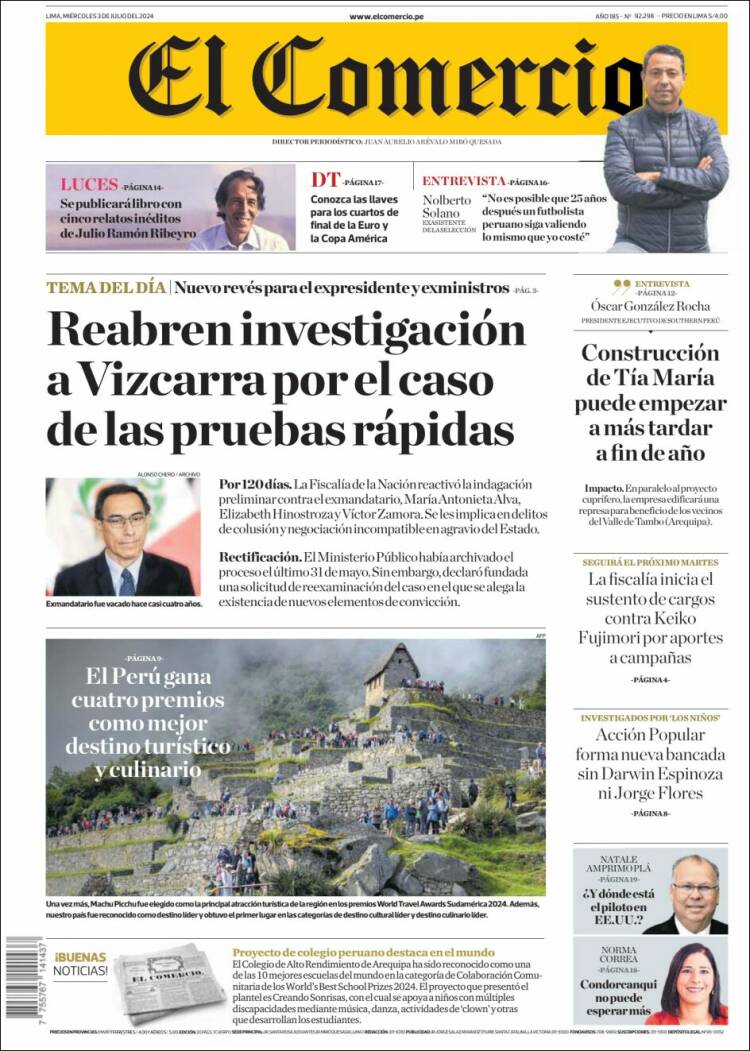 Portada de El Comercio (Per&uacute;)