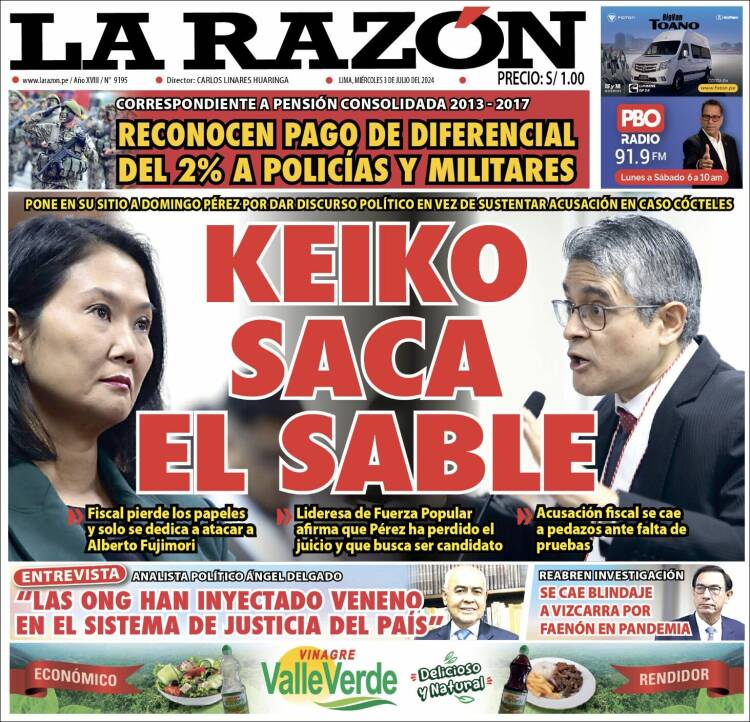 Portada de La Razón (Per&uacute;)