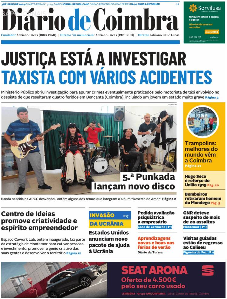 Portada de Diário de Coimbra (Portugal)